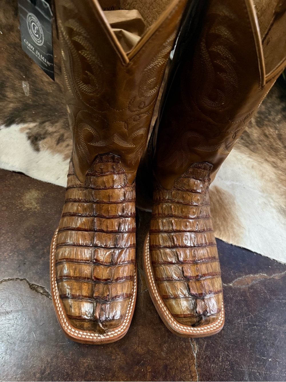 Men's Western Exotic Genuine Caiman Cowboy Boots - Brown - Picture 2 of 4
